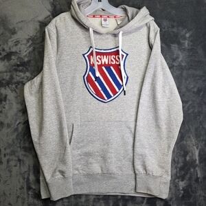 Y2K Style K-Swiss Men's Size L Gray Hoodie Sweatshirt Rare Raised Sewn Logo